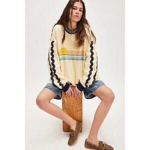Free People Boardwalk Sweatshirt Top Graphic Printed Oversized Cotton XS 280877